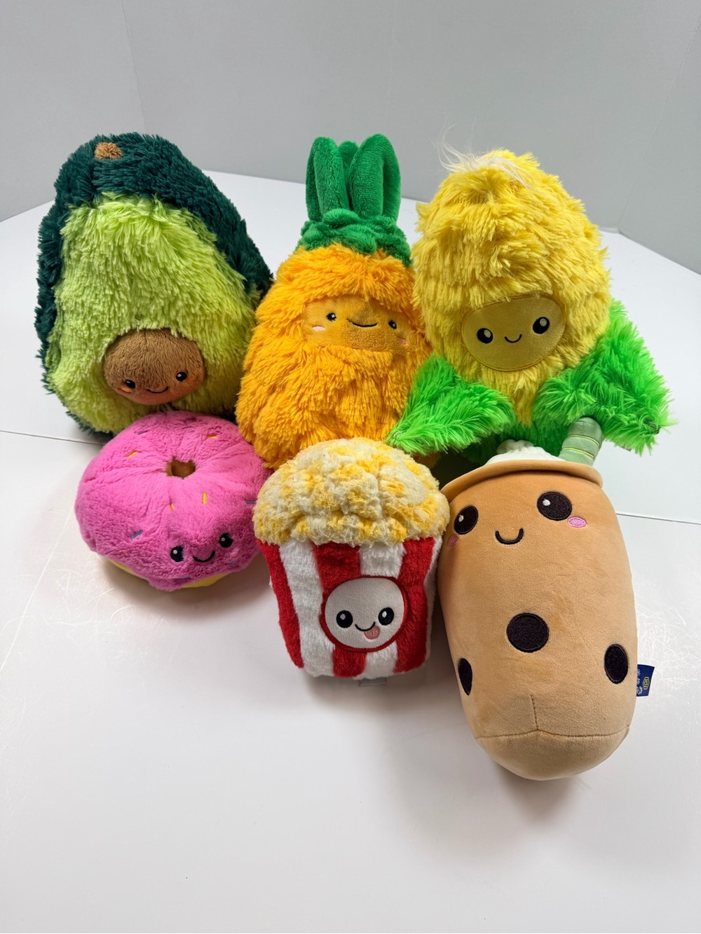 6 Squishmallows Fruit & Snack plush toys, excellent condition